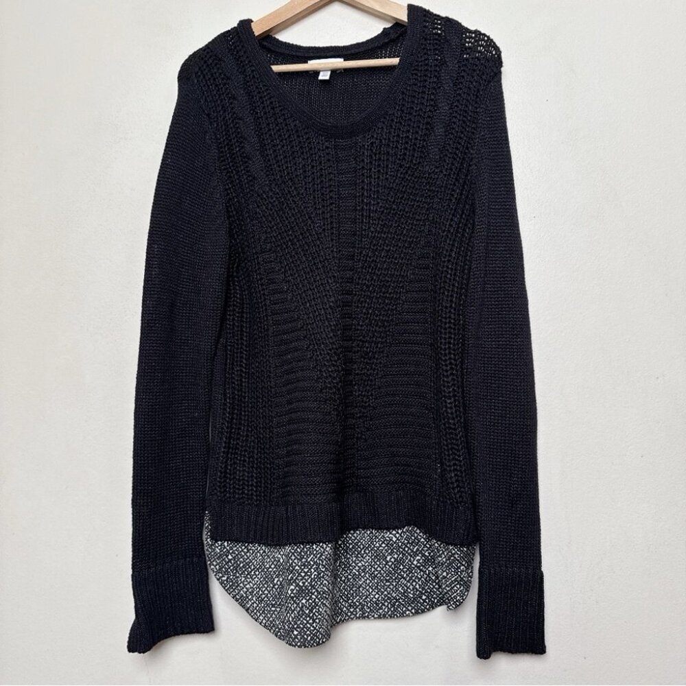Calvin Klein Womens Medium Cable Open Knit Shirt Hem Sweater In Black Color